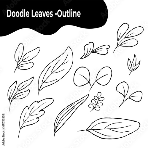Set of autumn leaves vector illustration in black line art
