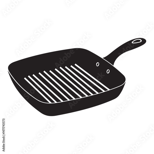 This is an isolated, empty black cast iron frying pan, a piece of metal kitchenware with a handle, ready for cooking or frying food