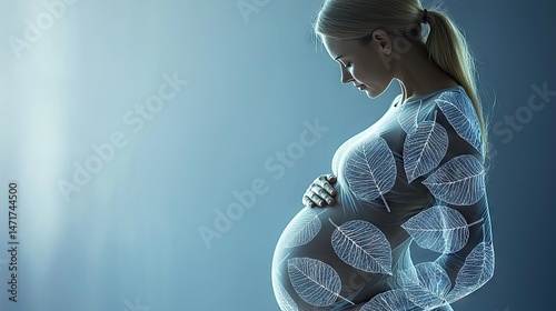 Pregnant woman profile silhouette leaves