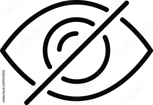 Hidden Eye Icon: This sleek, minimalist icon features a stylized eye with a diagonal line through it, representing the concept of hidden, concealed, or unseen information.