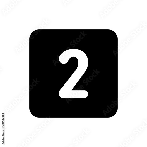 A simple graphic featuring the number two centered within a black rounded square on a white background