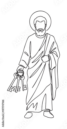 Saint Peter holding keys, confident and composed, wearing traditional robes