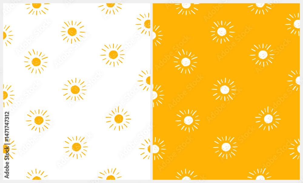 custom made wallpaper toronto digitalCute Childish Seamless Vector Patterns With Hand Drawn Sun on a White And Yellow Background. Infantile Style Endless Design With Doodle Sun. Sunny Wallpaper. Crayon Drawing-like Abstract Sun.