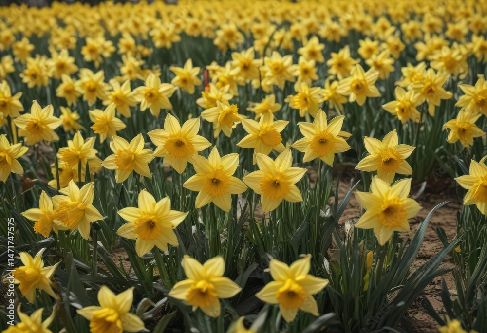 Fototapeta premium Dense cluster of daffodils, vibrant yellow hues, spring, blossoms, yellow