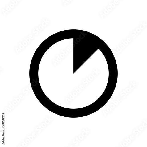 Black outlined circle with a filled segment indicating progress or a partial state shown on white background