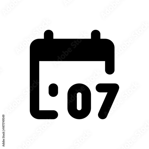 Black and white calendar icon showing the date as the seventh day of the month in a simple design