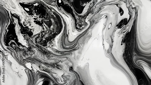 Mesmerizing Black and White Liquid Marble Texture Background for Creative Projects