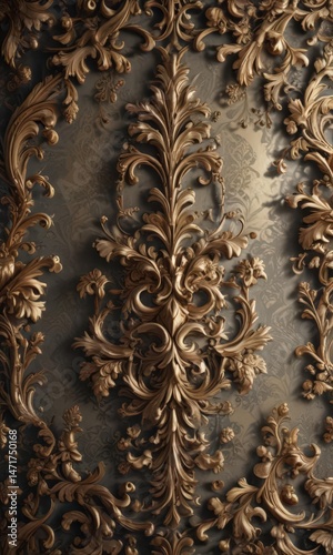 Intricate damask, swirling vines & leaves  Elegant, ornate wallpaper texture ,  stylish,  floral