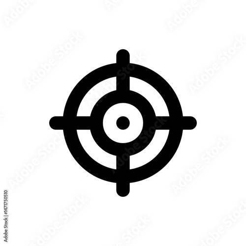 Illustration of a black and white target with concentric circles and crosshairs design element exactly