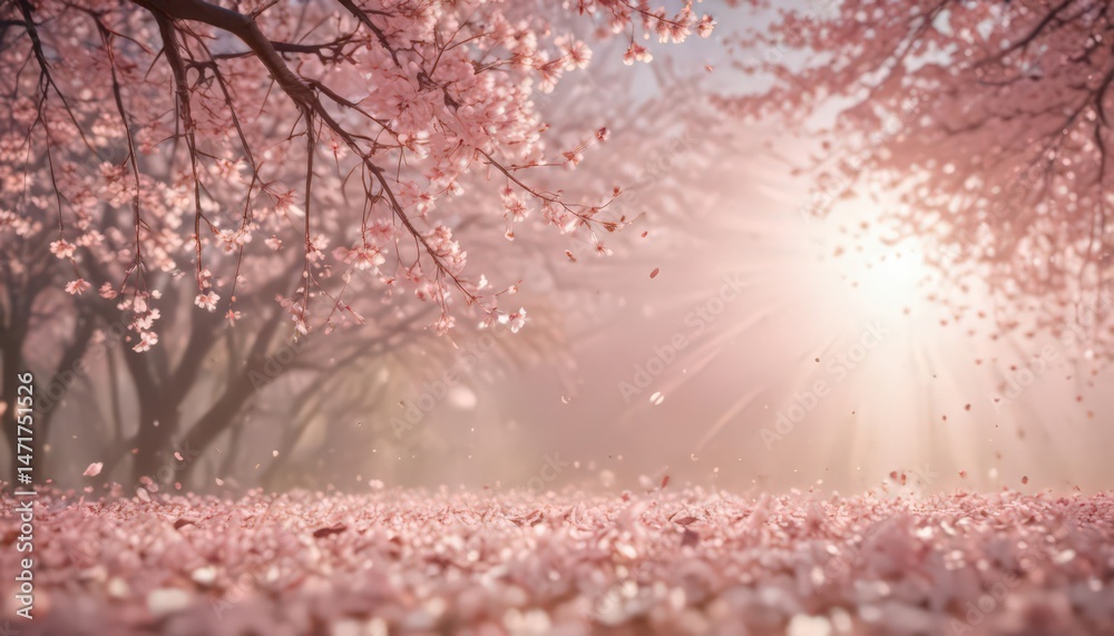 Falling sakura petals create a soft pink haze against a blurred, sun-dappled backdrop , sakura, ethereal Falling sakura petals create a soft pink haze against a blurred, sun-dappled backdrop , sakura, ethereal