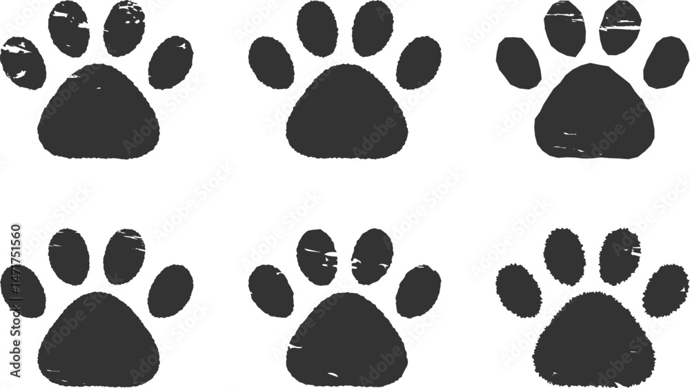 Fototapeta premium 肉球のハンコ・スタンプ 犬 猫 黒 Dog and cat paw print.