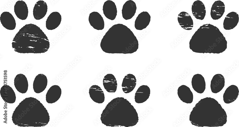 Fototapeta premium 肉球のハンコ・スタンプ 犬 猫 黒 Dog and cat paw print.