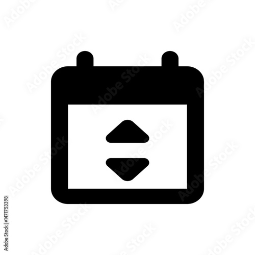 Black calendar icon with up and down arrows indicating date adjustment and scheduling options available here