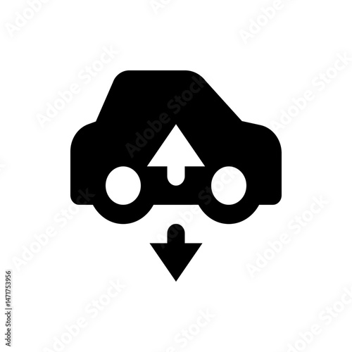 Black car silhouette with an upward pointing arrow and a downward pointing arrow beneath the vehicle icon