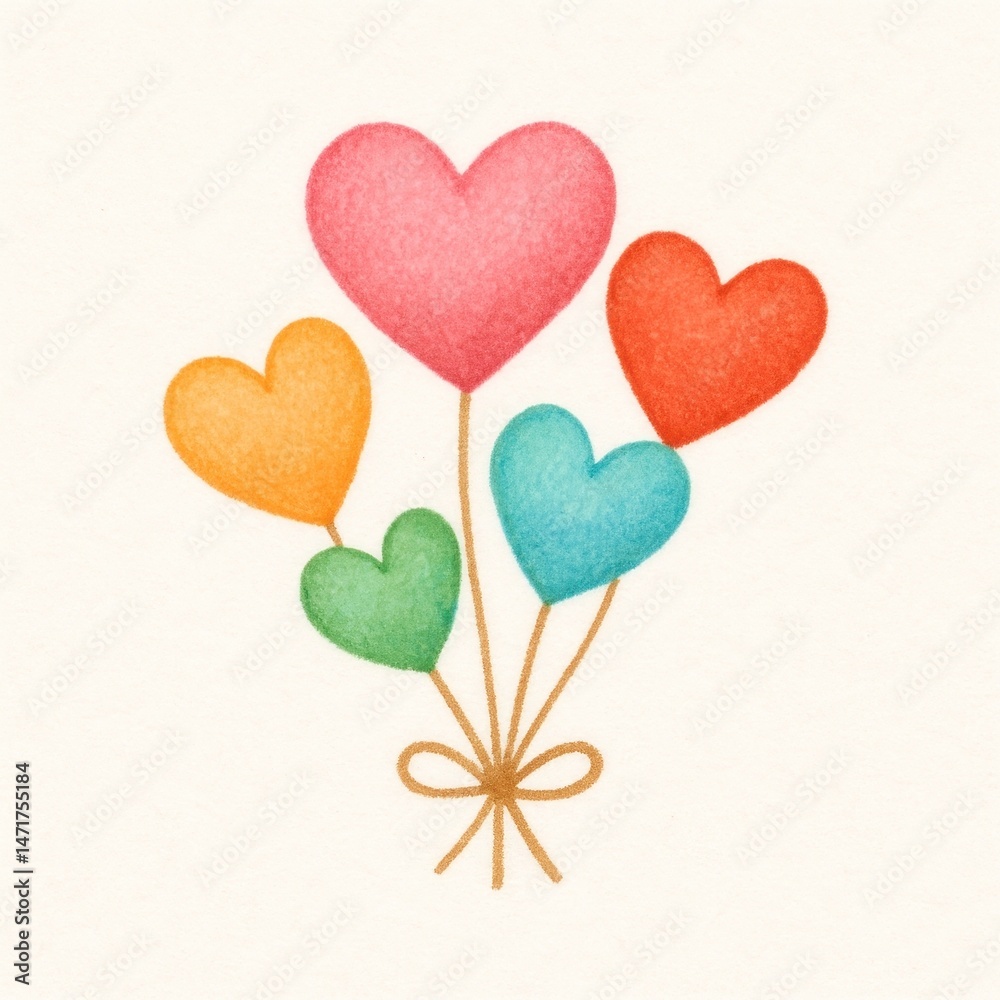 Fototapeta premium Colorful heart-shaped balloon bouquet.