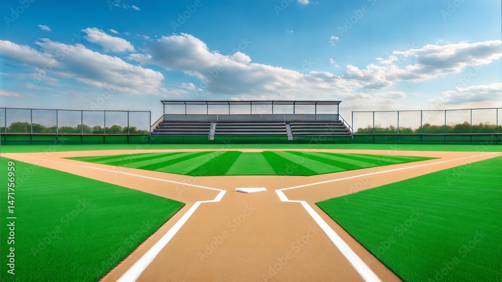 Fototapeta premium Empty Baseball Field with Home Plate and Synthetic Turf 