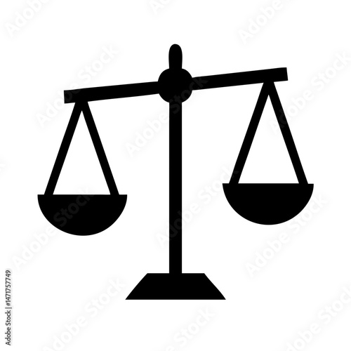 Balanced Monochrome Minimalist Scale of Justice with Symmetrical Pans and Central Pivot Icon Vector Illustration