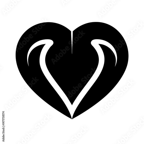 Elegant Monochrome Minimalist Stylized Heart with Curved Contours Icon Vector Illustration