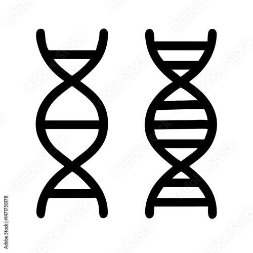 Detailed Monochrome Minimalist DNA Double Helix with Genetic Strands Icon Vector Illustration