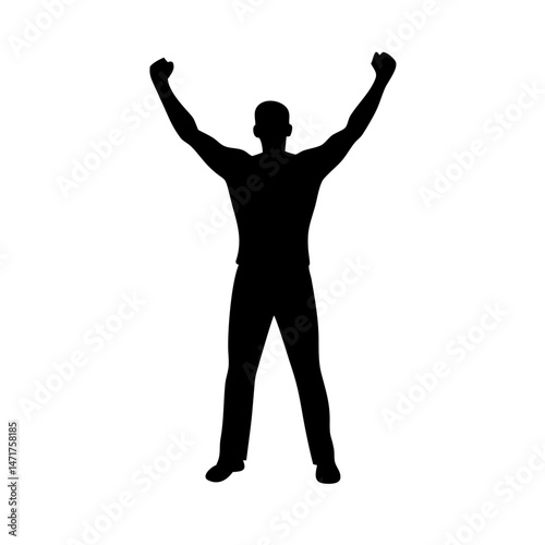 Dynamic Monochrome Minimalist Person Celebrating with Raised Arms Icon Vector Illustration