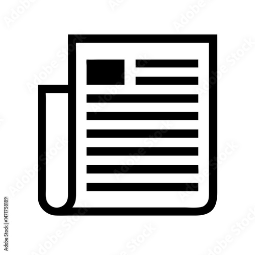 Intricate Monochrome Minimalist Folded Newspaper with Headline Layout Icon Vector Illustration
