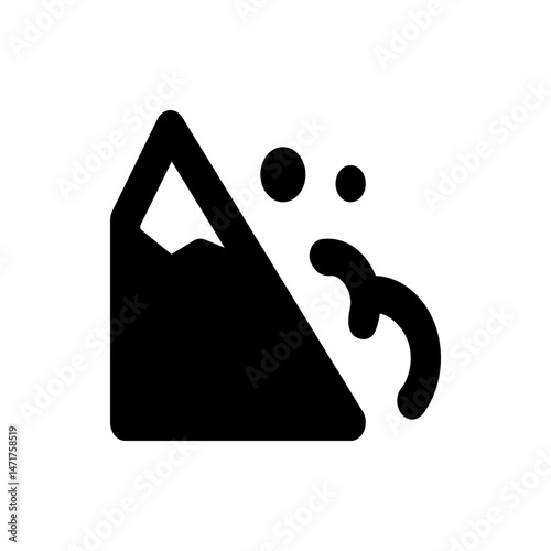 Illustration of a mountain with an avalanche, featuring falling snow and a curved path of debris flow effect