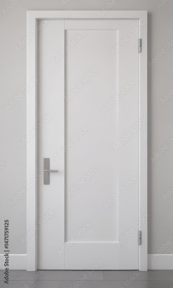 Fototapeta premium Crisp white door, closed, minimalist handle detail , close-up, panel