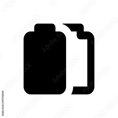 Illustration of two battery icons one filled in black and one outlined in black on a white background