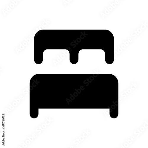 Illustration of a simple black bed with a headboard and pillows on a white background design icon