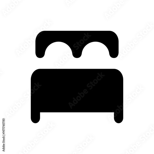 Illustration of a simplistic black bed with two pillows and rounded edges on a white background design