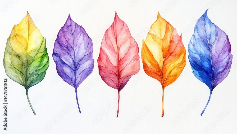 Fototapeta premium Vibrant watercolor leaves in various autumnal colors