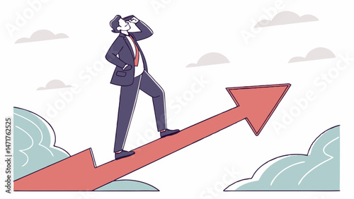 Businessman Standing on Up Arrow Representing Career Growth