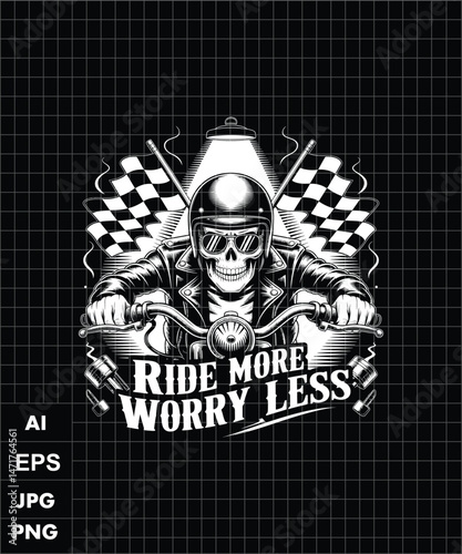 Skull Rider Motorcycle Graphic Ride More Worry Less