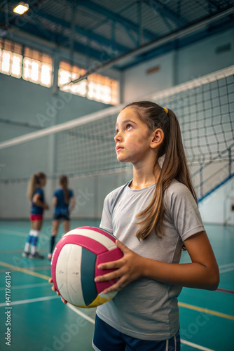 Portrait of young girl learning volleyball fundamentals