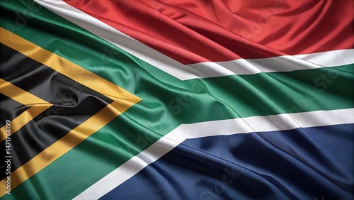 South Africa Flag, with Waving Fabric Texture Close up full background