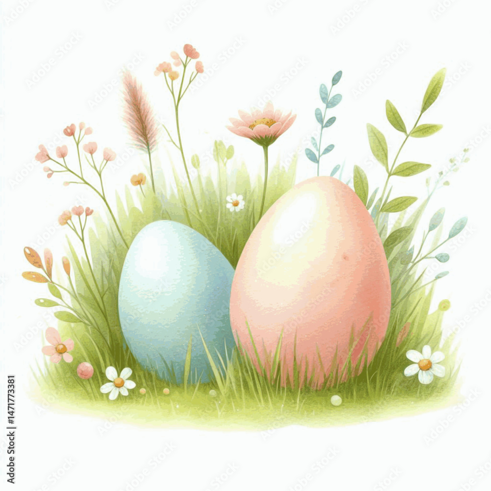 Fototapeta premium Blossoming Pastel Eggs pastel easter eggs isolated watercolor vector illustration svg