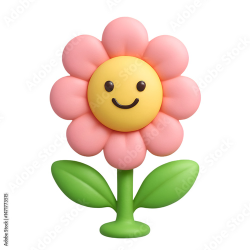 3D Rendered Pink Cartoon Flower with Smiling Face