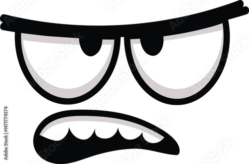 Grumpy cartoon face expressing anger and discontent, featuring furrowed eyebrows and bared teeth, perfect for humorously conveying negative emotions and comic attitudes