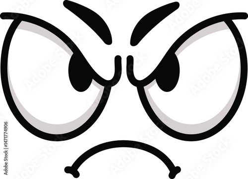 Cartoon face expressing anger and disapproval, featuring furrowed eyebrows and a frowning mouth, effectively conveying a strong negative emotion and a sense of irritation
