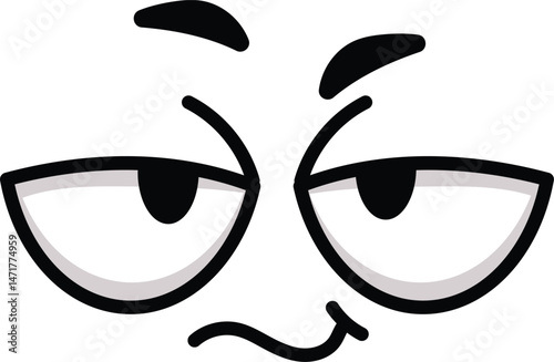Cartoon face expressing distrust and skepticism, raising eyebrows and slightly closing eyes, with a dubious expression, ideal for conveying suspicion or disbelief