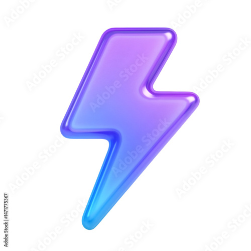 3D Rendered Purple and Blue Gradient Lightning Bolt 
