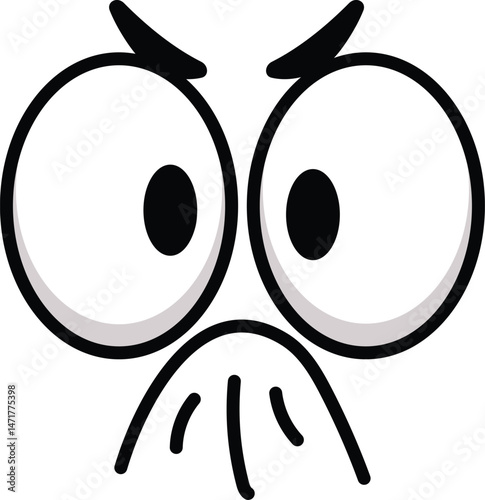 Simple cartoon face expressing disgust, with big round eyes, furrowed eyebrows and closed mouth, conveying a feeling of disapproval or revulsion