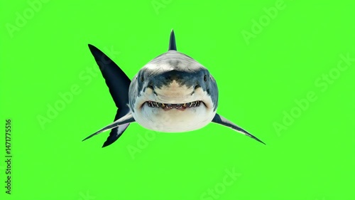 A shark swimming on green screen background