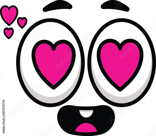 Cartoon face with heart shaped eyes and open mouth showing love and affection, a funny and expressive character perfect for conveying feelings of adoration and romance