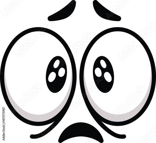 Cartoon face expressing worry and fear, featuring big eyes and raised eyebrows, effectively conveying anxiety, concern, and a range of negative emotions
