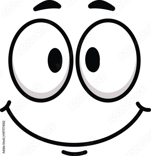Funny cartoon face expressing happiness and joy with wide open eyes and a big smile, simple and clean design, perfect for conveying positive emotions and cheerful messages