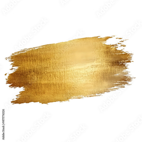 gold foil texture metallic gold abstract brush stroke isolated on transparent background.
