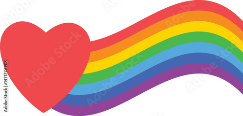 Waving rainbow flag adorned with a vibrant red heart symbolizes the LGBTQ plus community, celebrating love, diversity, and inclusivity while promoting acceptance and equality for all