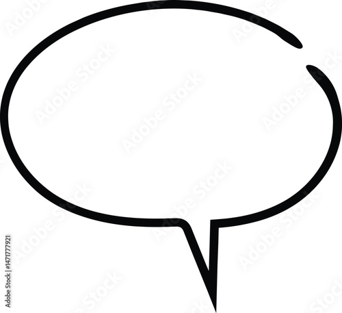 Simple black outline of an empty speech bubble pointing right, ideal for representing communication, dialogue, or conversation in a casual and hand drawn style