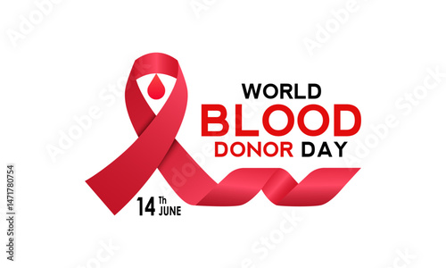 Illustration on the theme of World Blood Donor Day is held on 14 june. Blood Drop with hand and Realistic ribbon. One Drop Can Save a World. Blood bag and heart banner, cards, prints, social media.